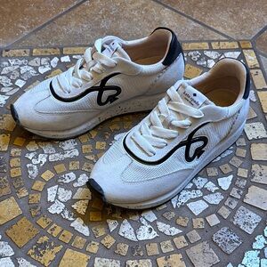 Kate Spade White Suede Sneakers with Black Logo